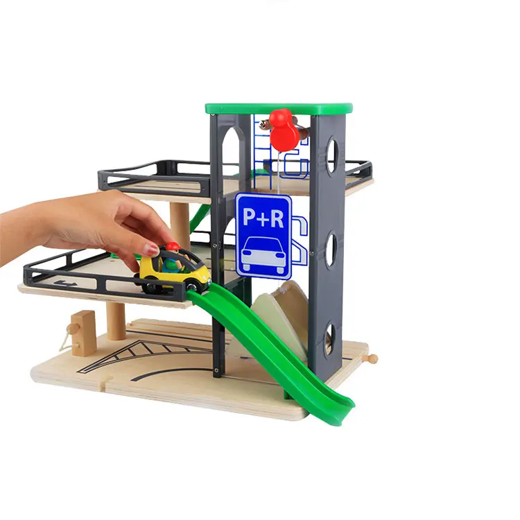 Wholesale City Station Wood Garage Play Set Wooden Car Parking Lot Toy