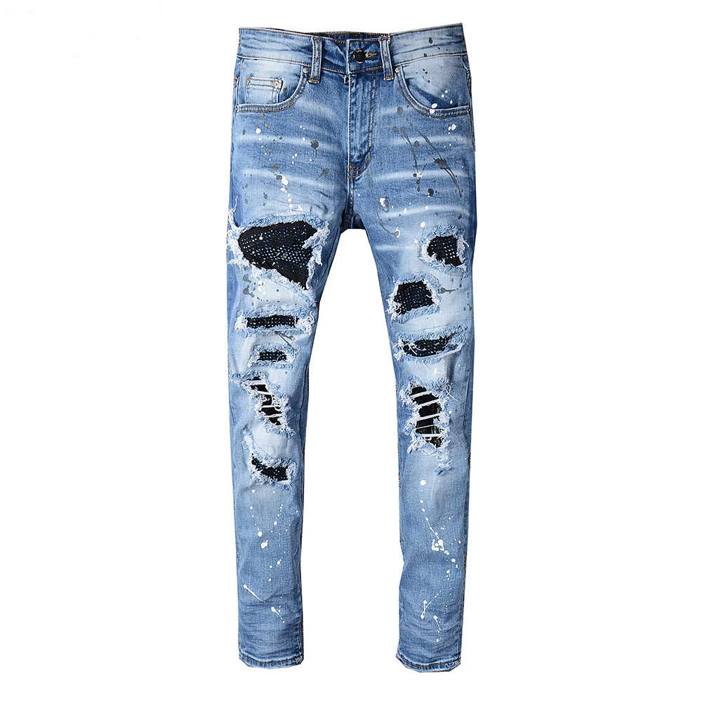 rhinestone studded jeans men's