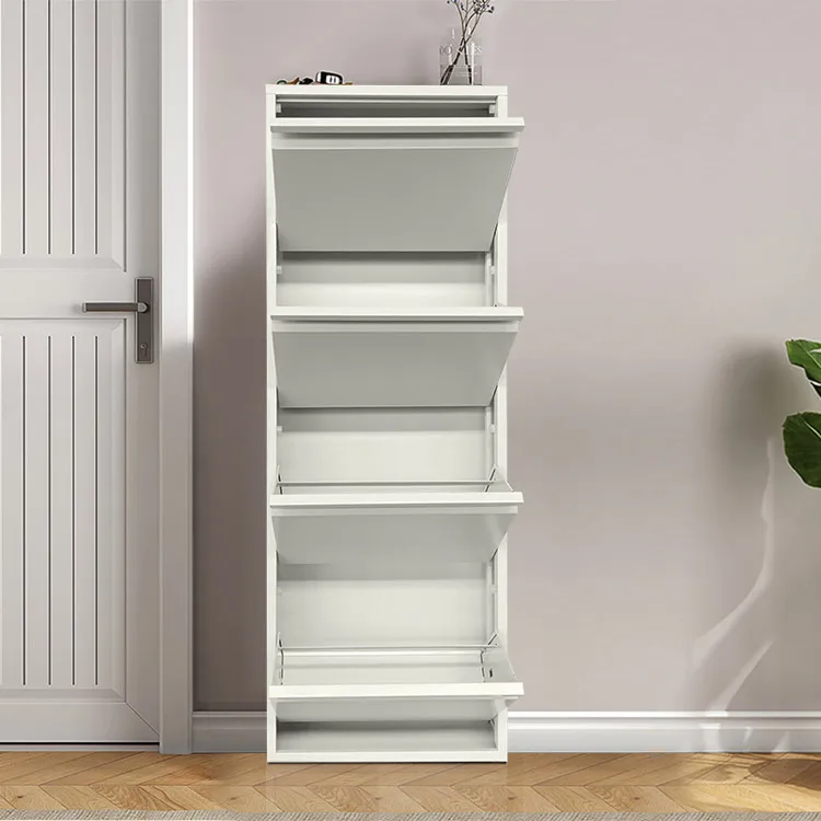 Thin Shoe Cupboard - Steel Storage Rack with 3 Drawers