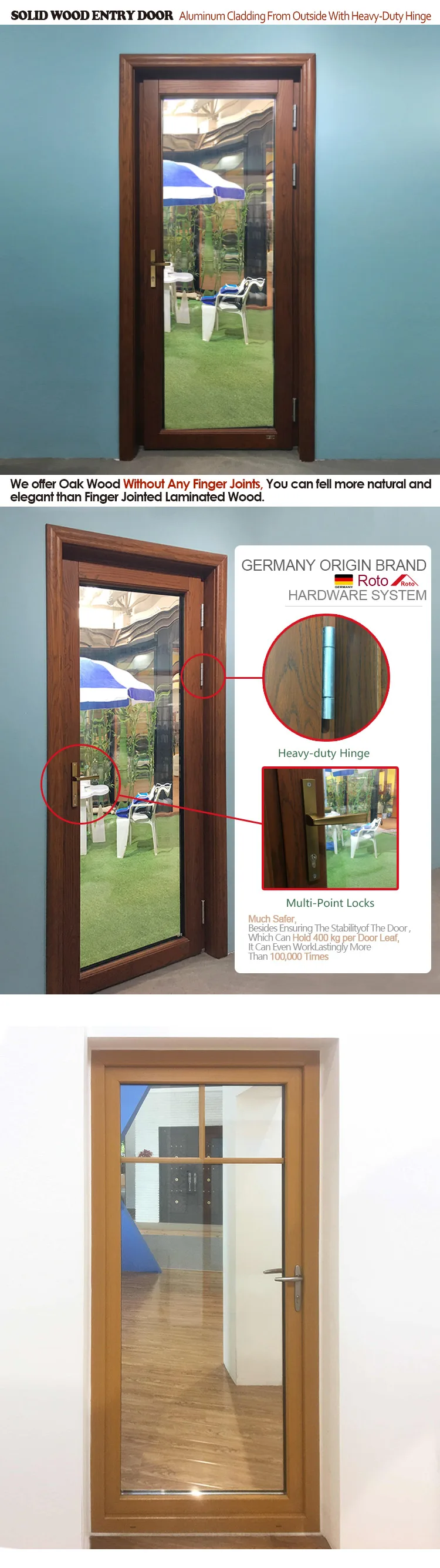 America red oak solid wood material Germany made heavy Duty hardware hinge sound proof entry casement doors