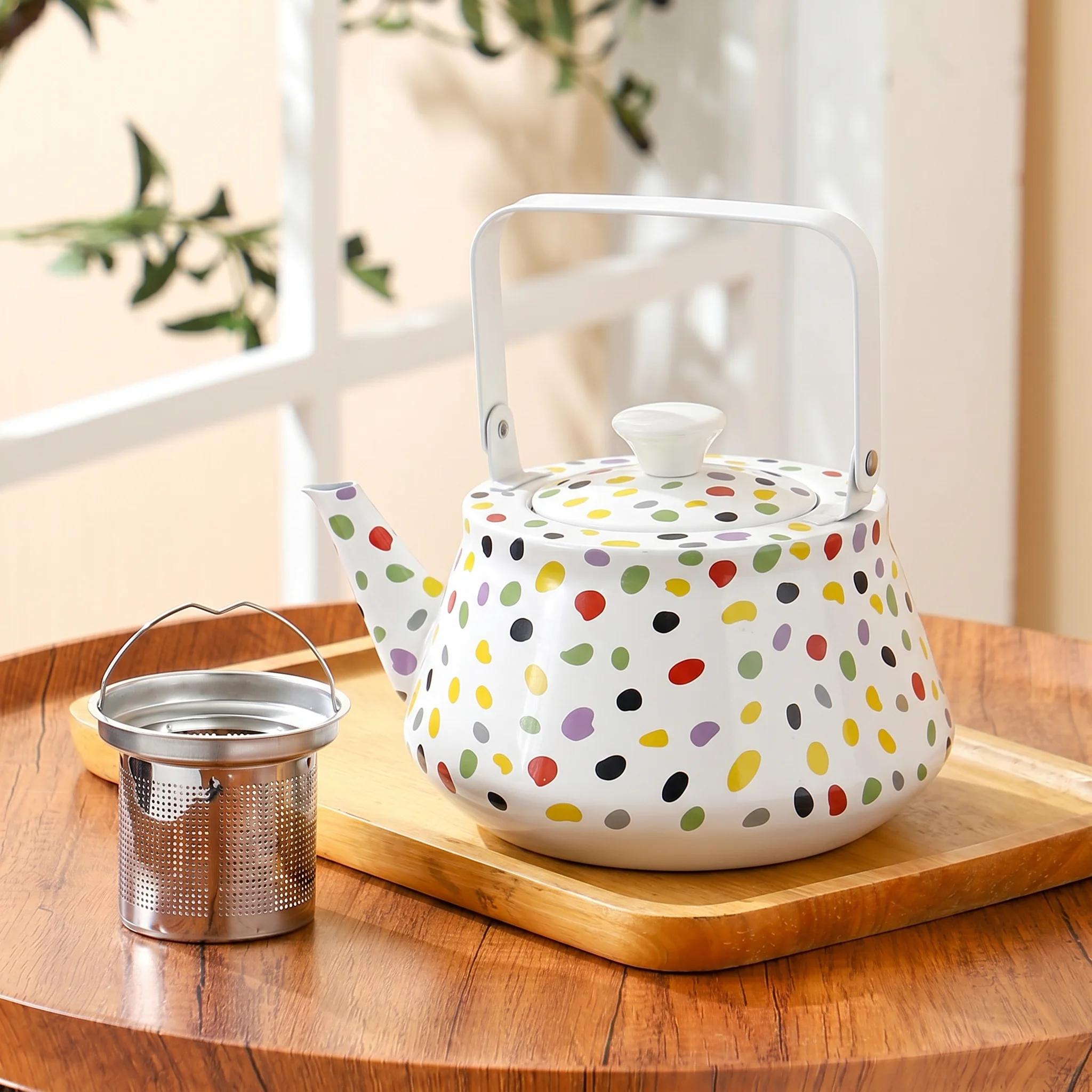 Series 24 Tea Kettle — White Multicolor Polka Dot Pattern