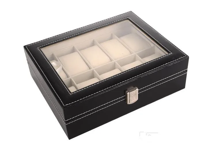 10 Grid Black Pu Wooden Wrist Watch Box Display Box Jewelry Storage