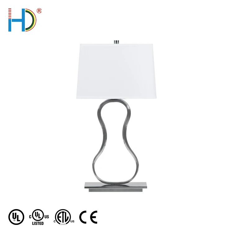 Factory Directly Polished Chrome Finish White Hardback Oval Shade Table Lamp