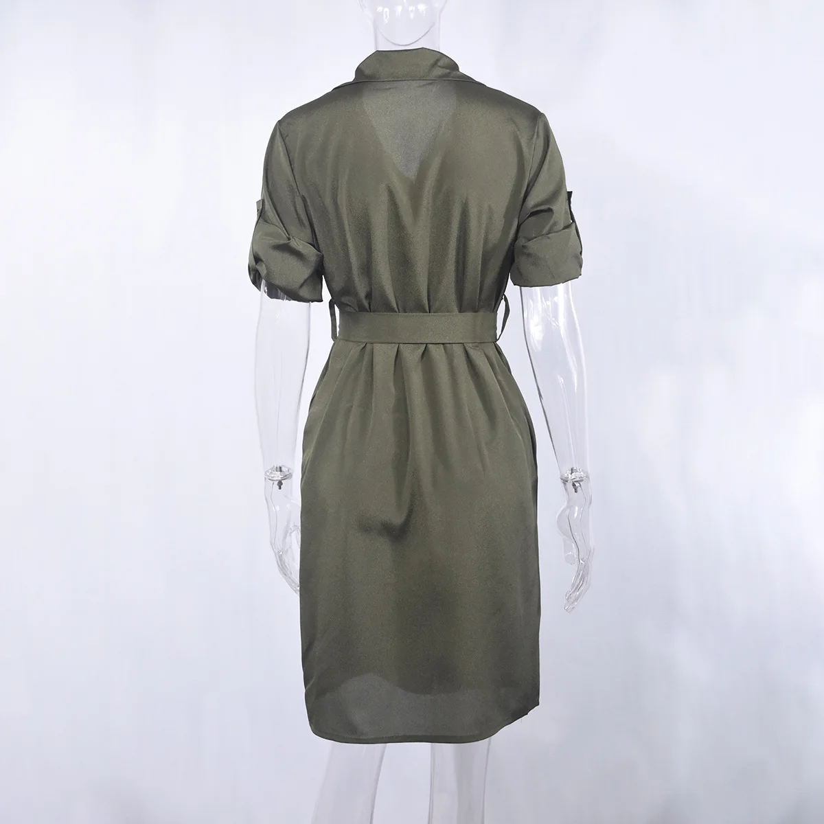 时尚翻折领党秋装衬衣连衣裙女固体三季度袖子夏装休闲vestidos长袍 -