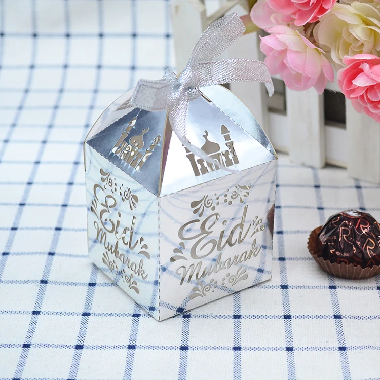 Shiny gold silver eid mubarak laser cut muslim ramadan gift boxes