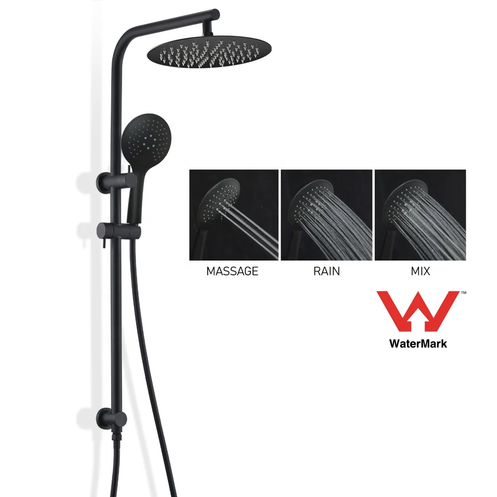 Matt Black Round Wall Mounted Sliding Rail 2 In 1 Watermark Shower Head Set With 8/10/12 Inch