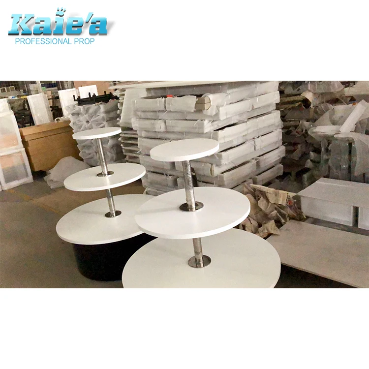 Commercial White Wood Top Garments 3 Tiered Retail Display Round Table