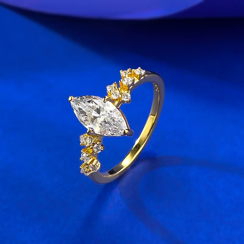 S925 Silver Fine Ring Daily Fashion 5*10mm Horse Eye Simulation Lab Diamond Rhodium Plated Ring
