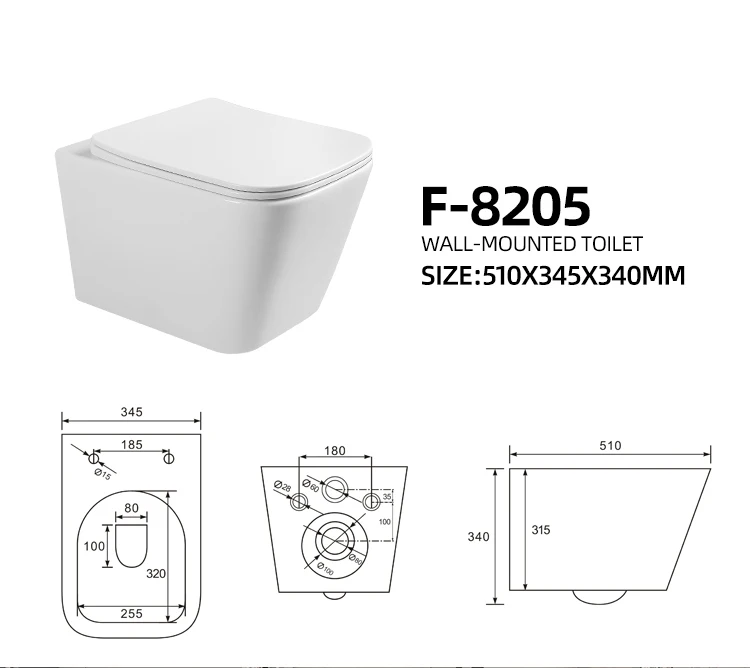 High quality Wall mounted toilet square bowl ceramic sanitary rimless for European market_01