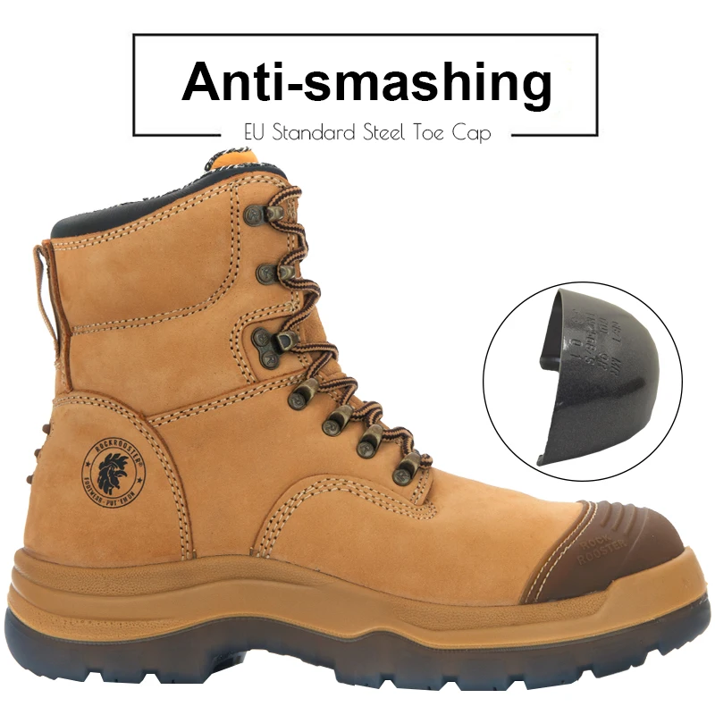 Rockrooster Top Quality Steel Toe Boots Work Boots Zip Mens Genuine Leather Mining Shoes