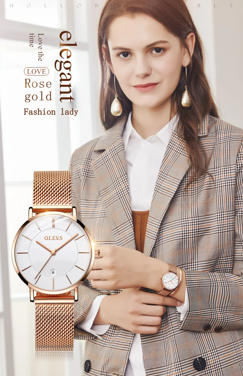 OLEVS Ladies Watches Rose Gold Japanese Quartz Female Watches for Women  Waterproof Stainless Steel Casual Dress Lady Wrist Watches