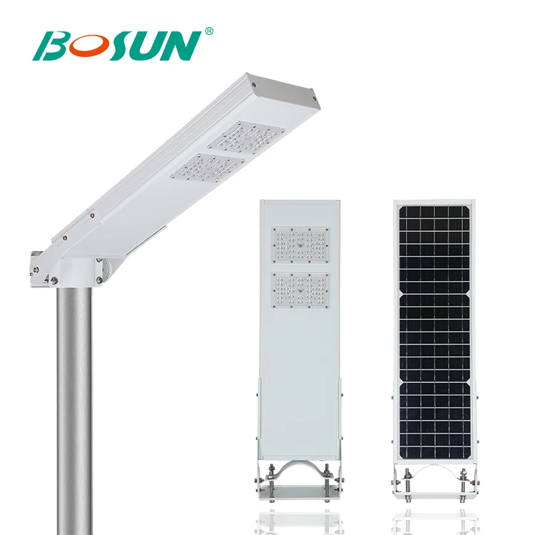 BOSUN China low price slim ip65 waterproof 15w 20w 30w intergrated all in one led solar street light