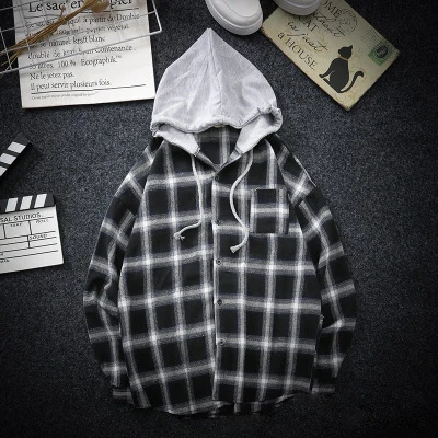 plaid shirt hoodie men's