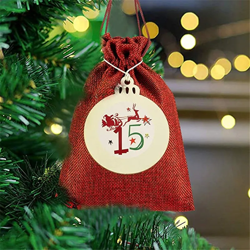 24 Days Christmas Countdown Calendar Bags Burlap Hanging Advent