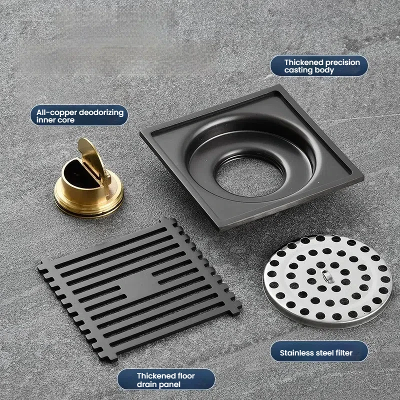 Modern 100X100MM Solid Brass Floor Drain Fast Drainage Shower Floor ...