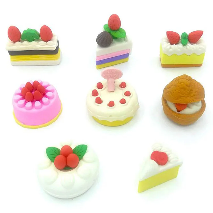 3d Shape Pencil Erasers Assorted Food Cake Dessert Puzzle Erasers For