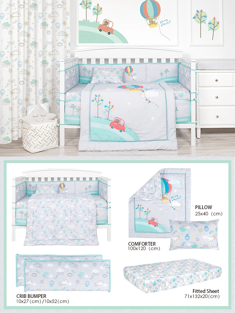 Hot Balloon Theme Gray Crib Cot Sheet Microfiber Baby Bed Linen Cot