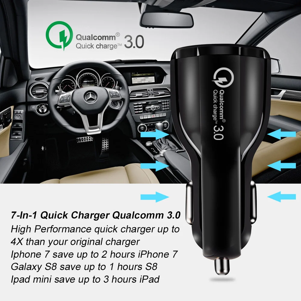 Автомобильное зарядное устройство Quick Charge 3,0 для мобильных телефонов, автомобильное  зарядное устройство с двумя Usb-портами, устройство быстрой зарядки  Qualcomm Qc 3,0, адаптер быстрой зарядки с мини-Usb, автомобильное зарядное  устройство ...