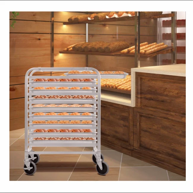 10 Tier Movable Bakery Rack Bun Pan Sheet Rack Trolley Storage Cooling