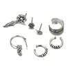 VRIUA Vintage Punk Jewelry Vintage Silver Leaf Flower Carved Geometric Pattern Earring Sets For Women Leaf Earrings Clip