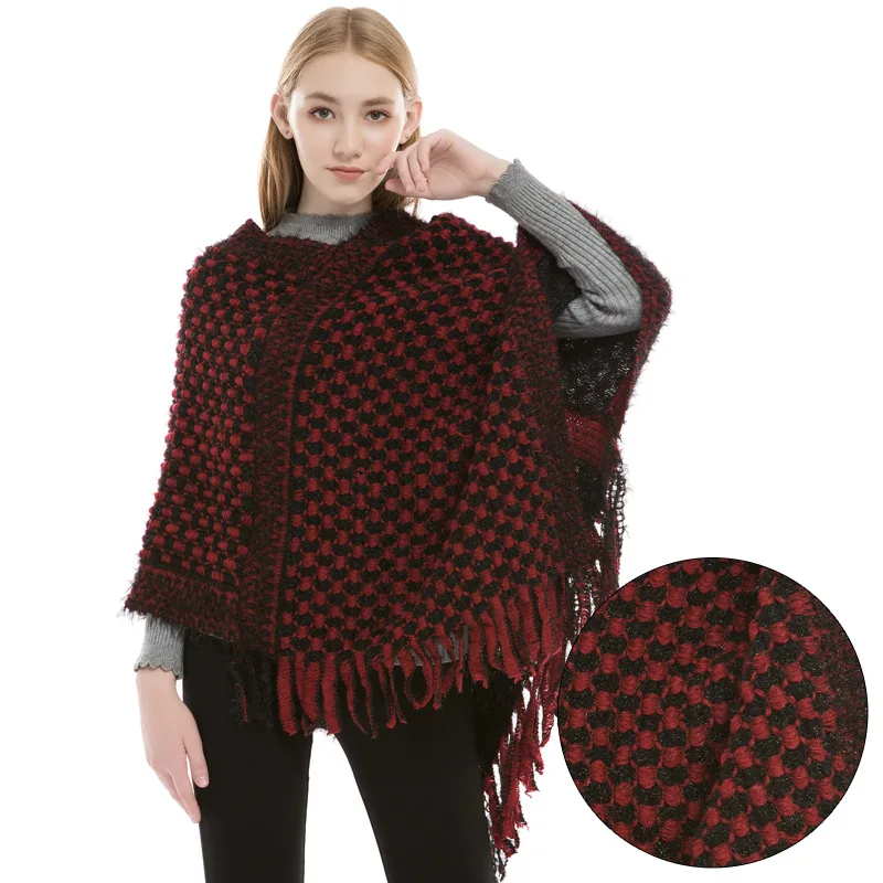 Soul Young Ladies Fringe Knitted Poncho Cardigan Cape Knit Shawl Wrap for Women 