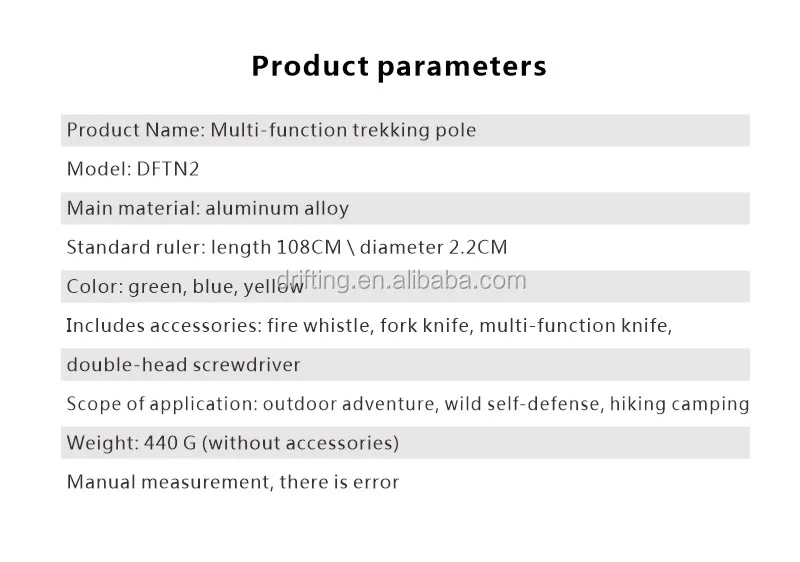 Outdoor Multi-purpose Trekking Pole Including Fire Whistle Fork Knife