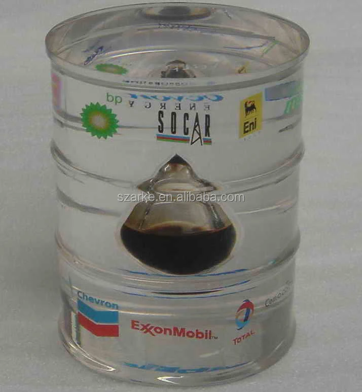 Factory Customized Acrylic Oil Barrel Paperweight With Buitin Oil Drop