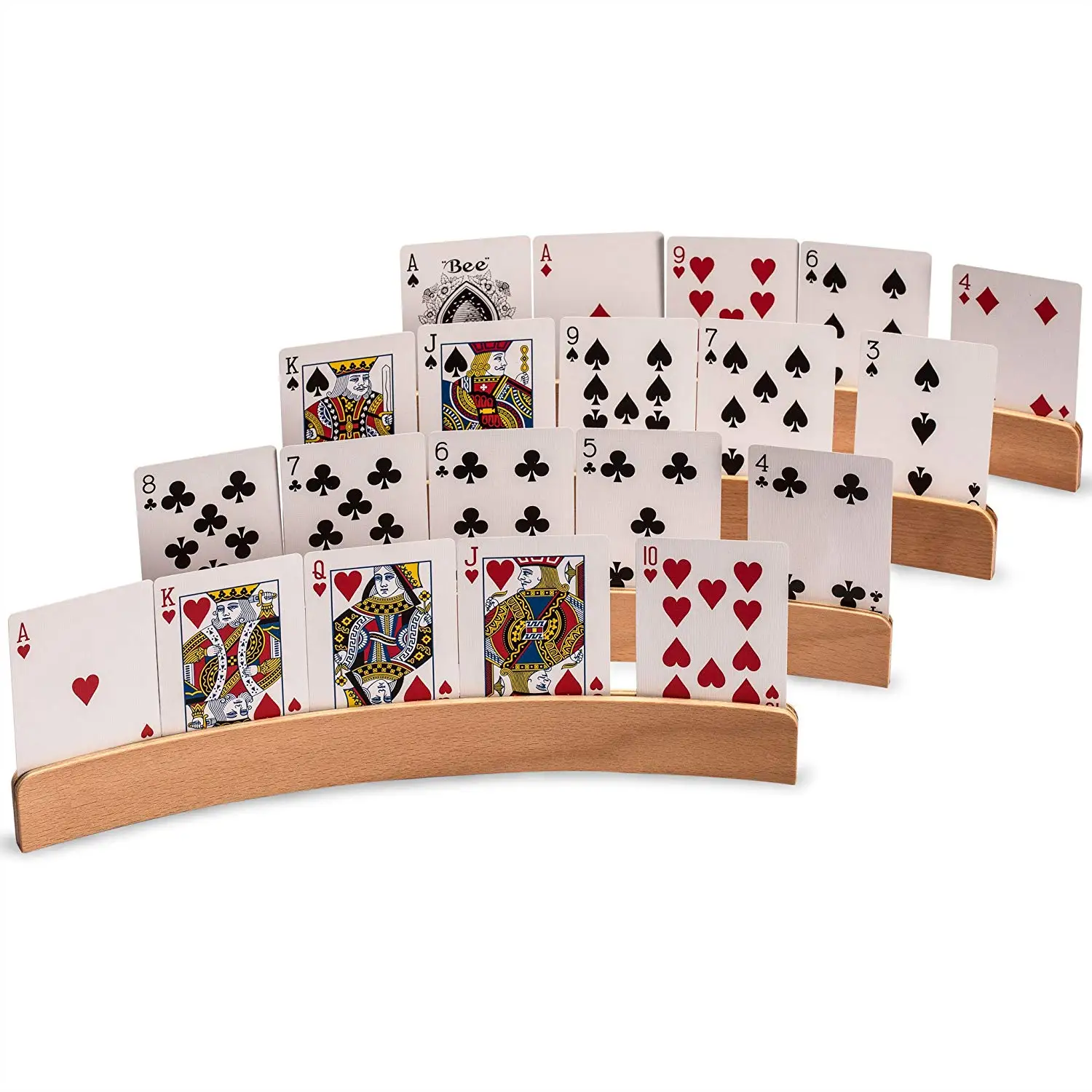 SET OF FOUR PLAYING CARDS HOLDERS .WOODEN NEW. 