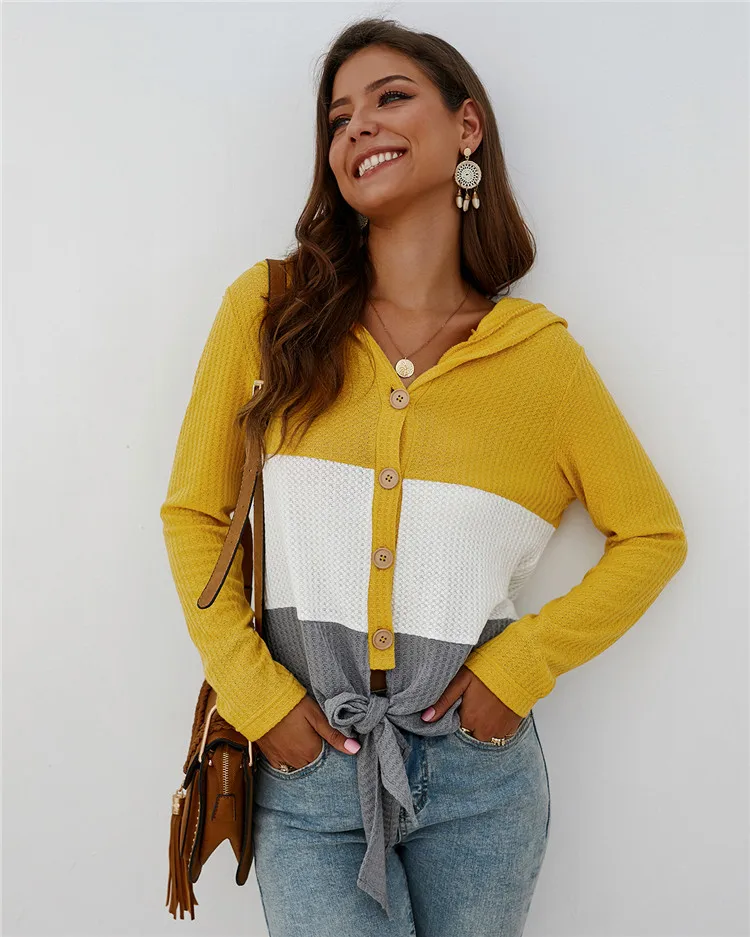 2019 冬季英格兰风格连帽女装宽松针织开衫毛衣