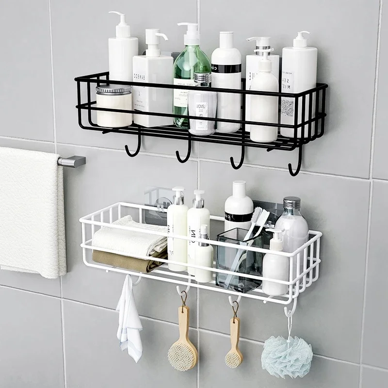 Bathroom Kitchen Organizer Suction Cup Storage Rack Shower Shelf Basket Iron