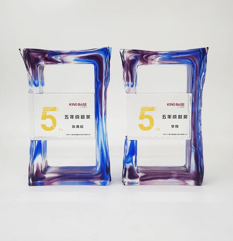 Honor Gate Shape New Crystal Glass Trophy with Liu li Color Glaze for Anniversary Celebration Annual Meeting Awards LJ-1026 manufacture