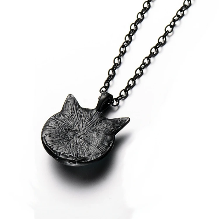Photo Cabochon Glass Black charm chain Pendant Necklace：black cat