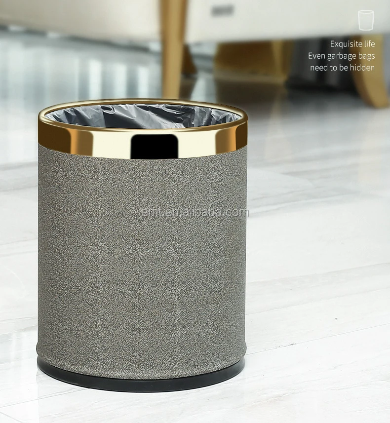 Hotel Guest Room Metal Rubbish Waste Paper Bin With Pu Leather Buy