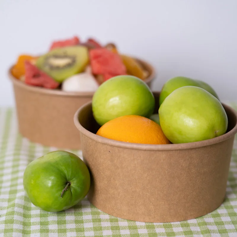 定制流行棕色牛皮一次性沙拉碗透明盖子