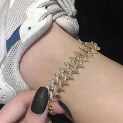 AOTU jewelry high quality hip hop men cz iced out diamond 18k gold plated cuban link chain anklet
