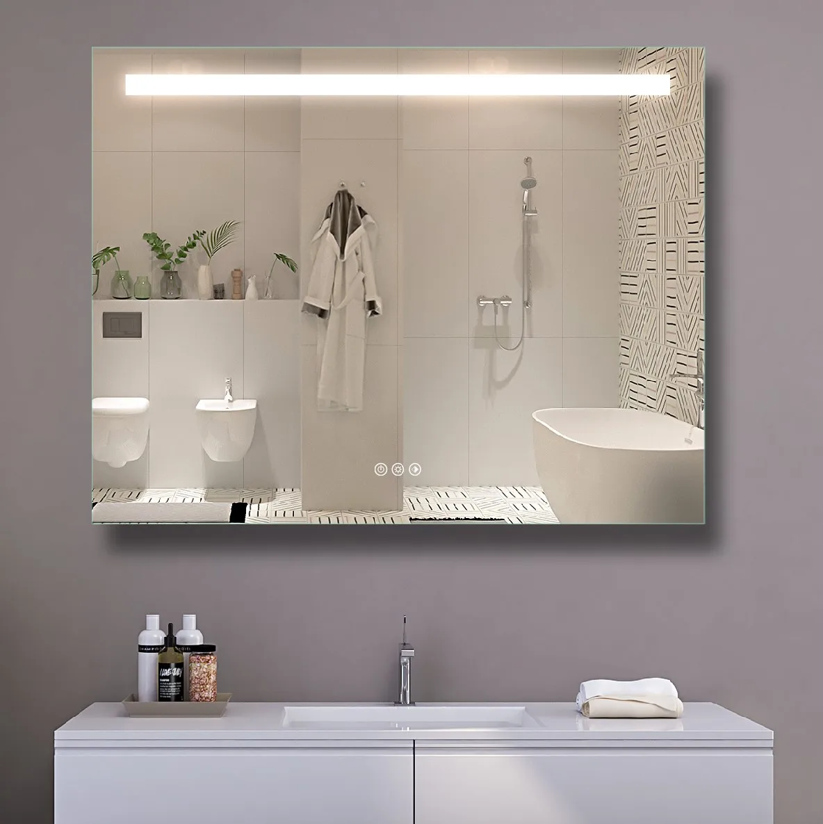 Modern Hotel Residential Waterproof Smart Wall Lighted Backlit mirror Vanity bathroom mirror led light