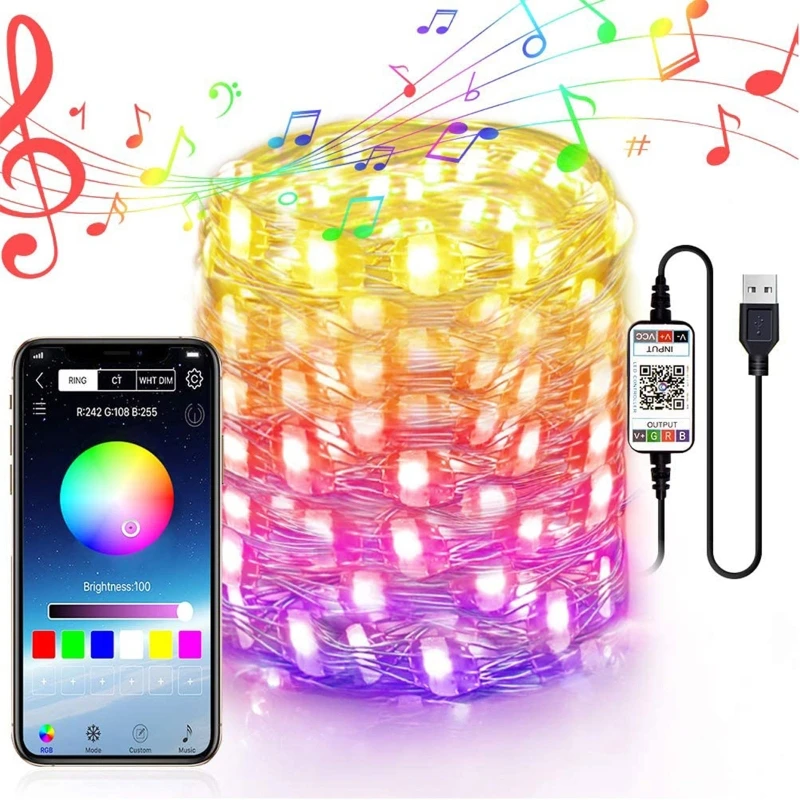 Holiday Use 2/5/10/15/20 Meters Christmas Tree Decoration Street LED Ceiling Bluetooth USB RGB App Remote String Lights