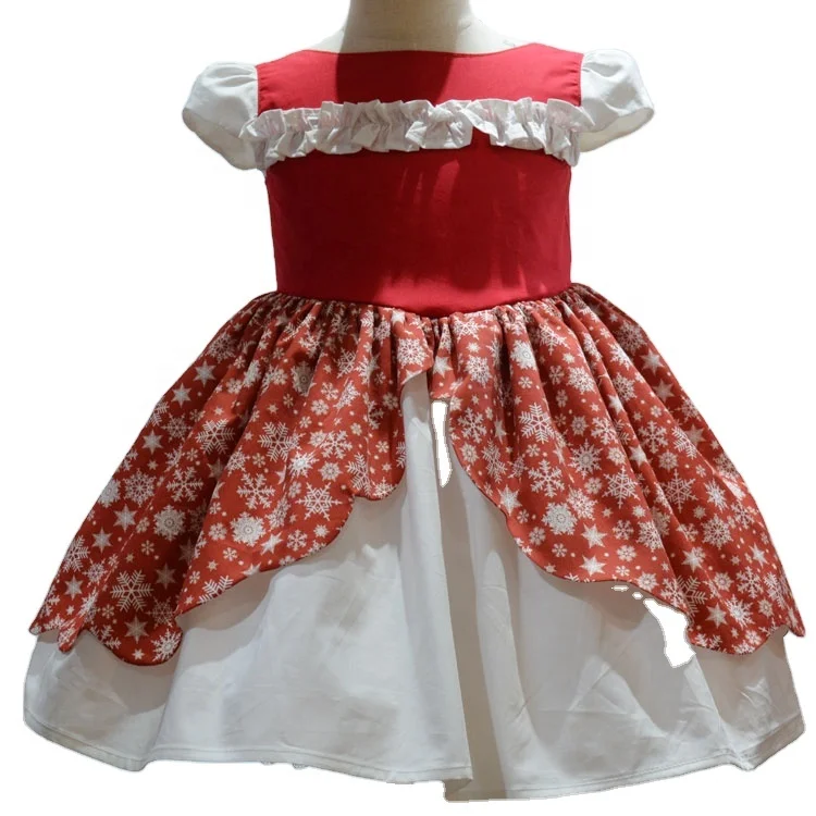 
snow digital print fabric girls boutique clothing sets red &white for Christmas 