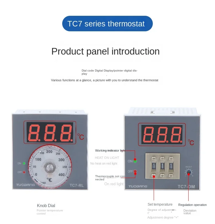 TUOBANG Digital Thermostat TC7-D/TC7-R Dial Code Pointer Type OEM/ODM Industrial Temperature Controller 1C Resolution High Data