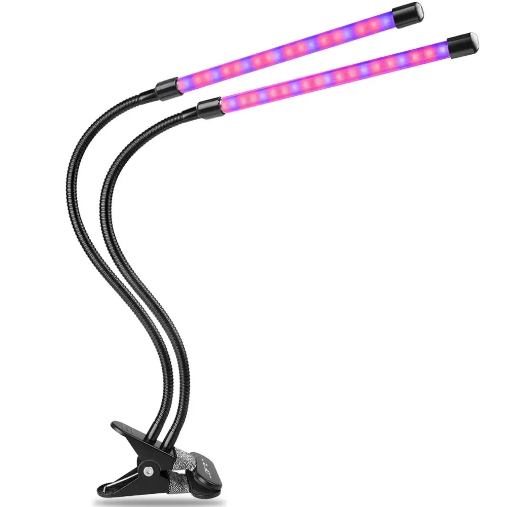 5 Dimming Levels, 3 Lighting Modes, 3/6/12H Timer Flexible Clip  20W USB Powered Dual Head LED Grow Light with 40 LEDs