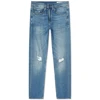 Button fly distressed appearance five pocket set up denim slim fit and men jeans
