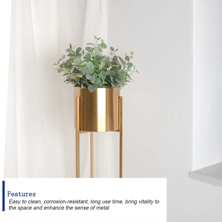 Professional customization of various modern gold metal stainless steel vases floor decorative flower planter