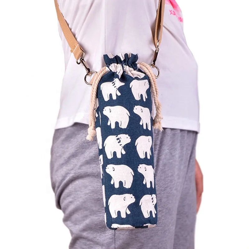 Wholesale Drink Bottle Holder Neck Strap Cotton Canvas Wine Bottle Carry Bag Buy Water Bottle