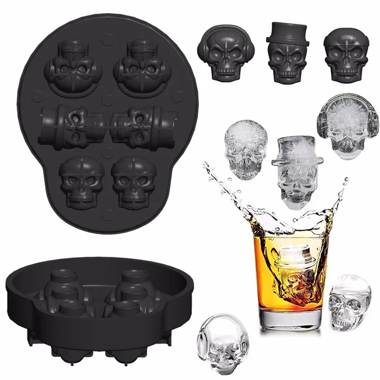 Halloween Gift Silicone 3d Skulls Ice Cube Mold For Wine Glass Cup,6 ...