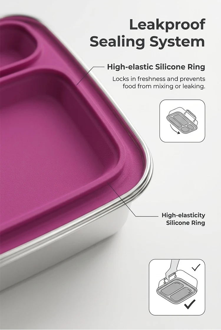 KOLINK Custom 4-Compartment Stainless Steel Bento Box Detail 3