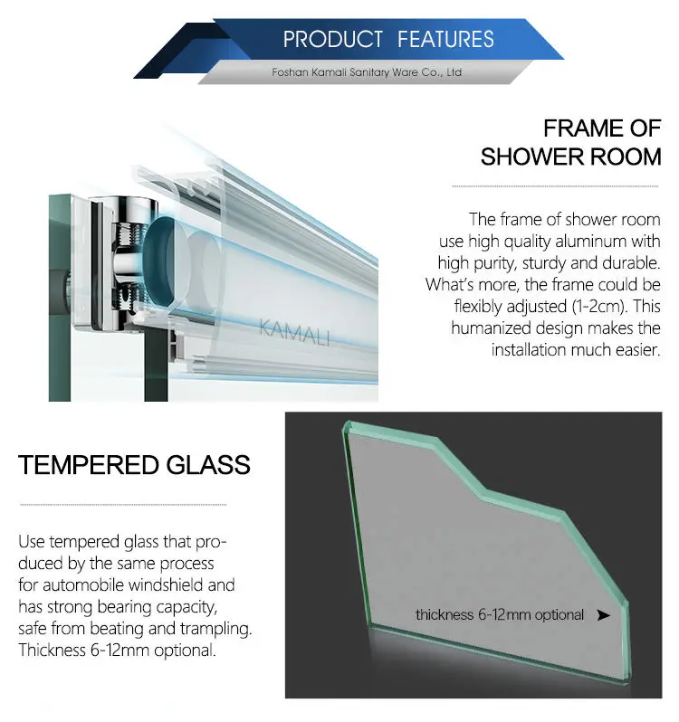 Kamali Normal Design Factory Price Custom Wholesale Hotel Tempered Glass Sliding Shower Cabin for Bathroom, Slide Shower Room