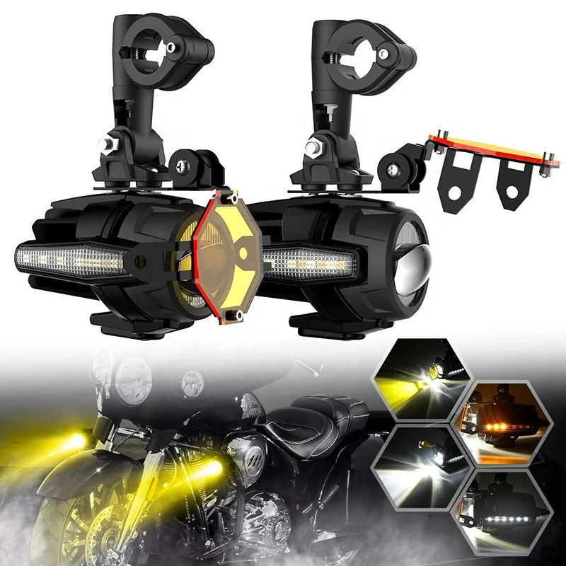 OVOVS Upgraded 40W Motorcycle Auxiliary Lights with Harness Yellow Cover Strobe auxiliary fog Lights