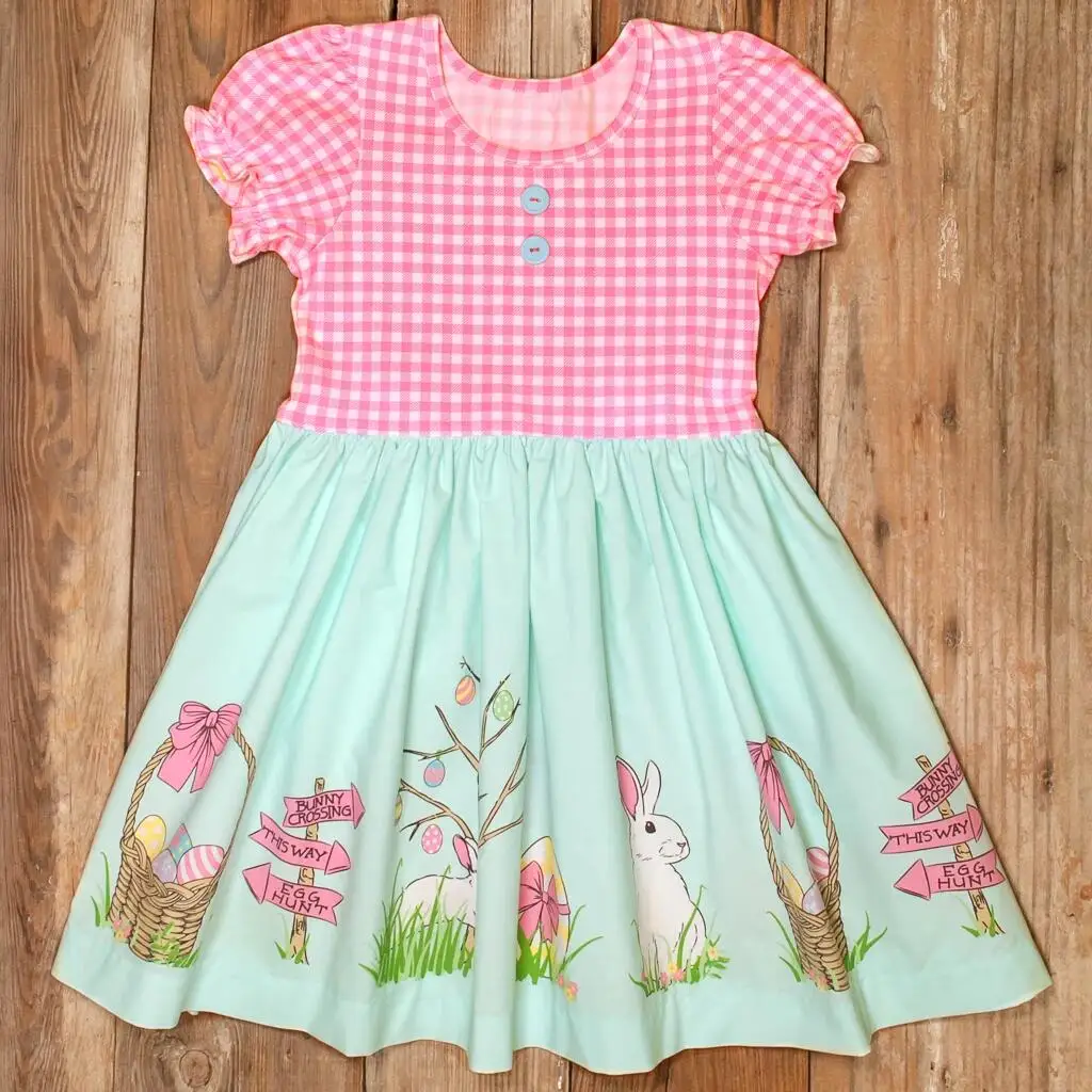 2022 Popular Easter Frock Design Girls Boutique Dress Egg Hunt Kids