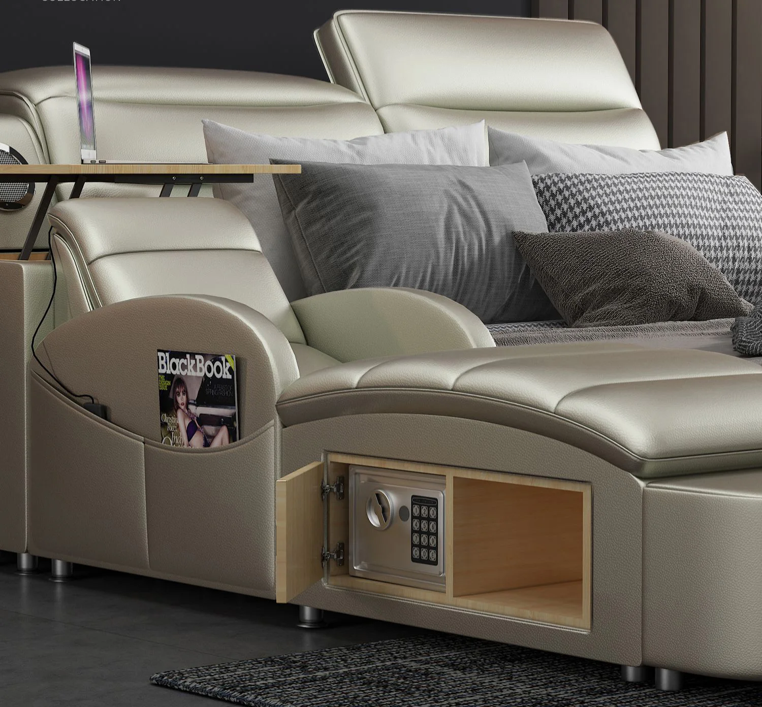 Modern leather bed with box function bedroom