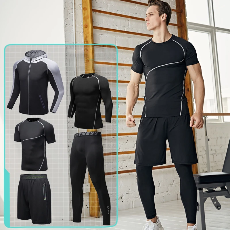 Fitness Set Men Gym Quickdrying Sports Bodywear Running Workout Five